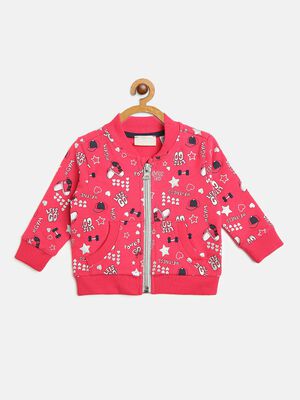 French Terry Sweatshirt With All Over Print- Pink